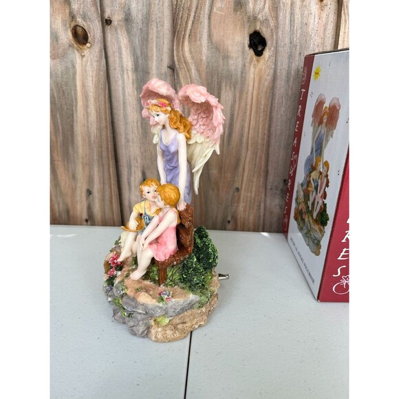Treasures Musical Angel Figurine Puppy Kids on Bench - Picture 3 of 9